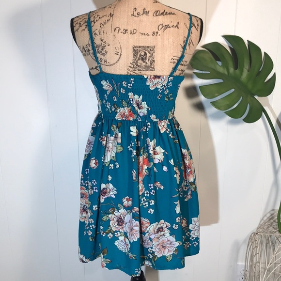 Xhilaration- Fit/flare Teal Blue Floral Sundress🌺 - Picture 7 of 8